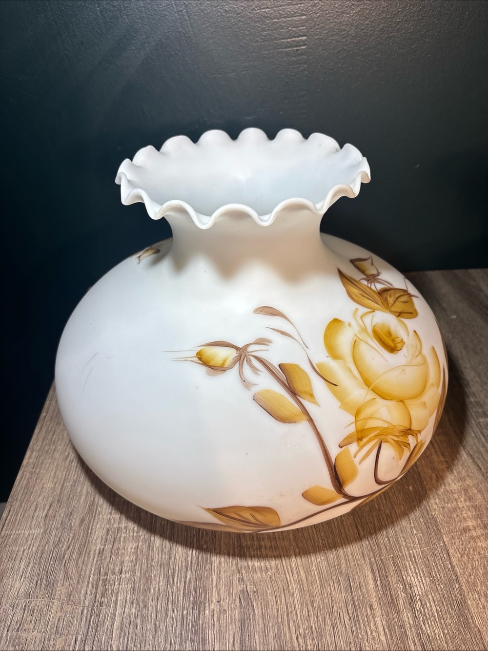 Vtg 10" Fitter Hand Painted Floral Hurricane Milk Glass GWTW XL Lamp Shade